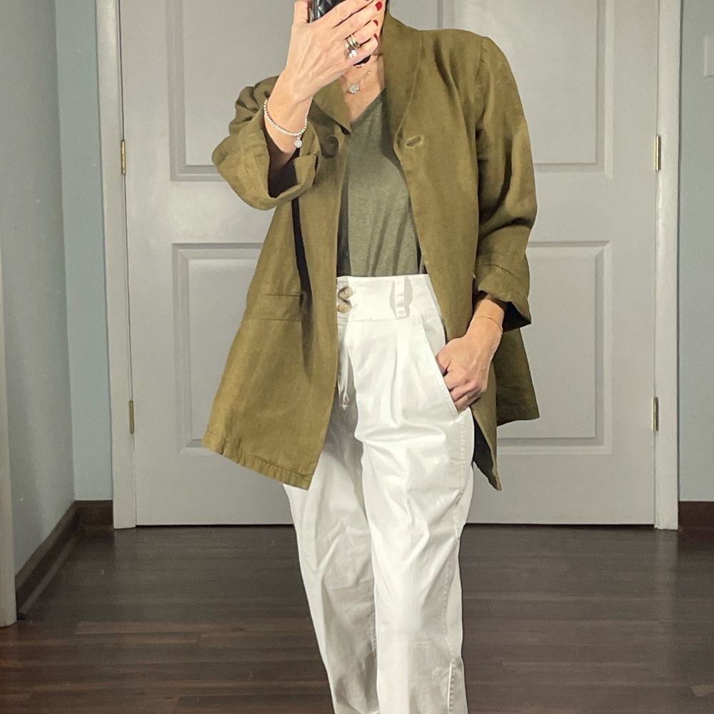 Eileen Fisher 100% Irish Linen Single Button Longline Jacket size XS